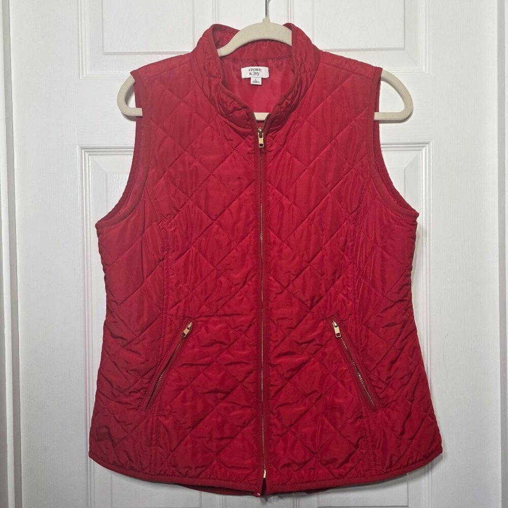 Crown & Ivy Women's Quilted Red Puffer Vest Size Large